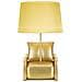 Lampada Da Comodino Midcentury In Resina Dorata Con Paralume In Tessuto - Foto miniatura 1