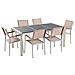 Set Di Tavolo E 6 Sedie Da Giardino In Acciaio, Basalto E Fibra Tessile Beige - Nero Lucido - 180cm - Grosseto - Foto miniatura 16