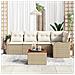 Set Divano da Giardino a 6 Pezzi con Cuscini Beige Rattan Poliestere Acacia, Divano da Giardino a 2 Posti con Ripostiglio & Cuscini Beige Rattan Poliestere - Foto miniatura 3