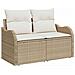 Set Divano da Giardino a 6 Pezzi con Cuscini Beige Rattan Poliestere Acacia, Divano da Giardino a 2 Posti con Ripostiglio & Cuscini Beige Rattan Poliestere - Foto miniatura 4