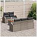 Set Divano da Giardino a 6 Pezzi con Cuscini Grigi in Polirattan e Tavolo in Acacia,  Divano da Giardino a 2 Posti con Contenitore e Cuscini Grigi in Polirattan - Foto miniatura 3