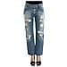 Jeans Cropped Stile Boyfriend In Cotone Lavato Blu - W24 - Foto miniatura 1