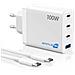 Alimentatore 100w Gan Quick Charge 3 X Usb-c Type-c (2 X 100w + 1 X 23w) Usb - Foto miniatura 1