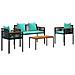 Set di Mobili da Esterno 4 pcs Nero e Turchese Rattan in PE - Foto miniatura 1