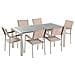 Set Di Tavolo E 6 Sedie Da Giardino In Acciaio, Granito E Fibra Tessile Beige - Grigio Lucido - 180cm - Grosseto - Foto miniatura 1