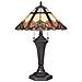 Lampada Da Tavolo A 2 Luci Vintage Bronzo, Vetro Tiffany, E27 - Foto miniatura 1