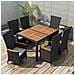Set Da Pranzo Da Giardino 7 Pz In Polyrattan E Acacia Nero - Foto miniatura 1