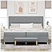 Letto Box Spring con Materasso e Panchina Grigio Chiaro 200x200 cm Tessuto - Foto miniatura 5