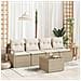 Set di Sofà da Giardino a 5 Pezzi con Cuscini Beige in Polyrattan,  Sofà Giardino a 2 Posti con Cuscini Beige in Polyrattan - Foto miniatura 2