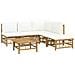 Set Salotto da Giardino 6pz con Cuscini Bianco Crema in Bambù - Foto miniatura 3