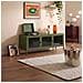 Mobile Industrial Tv Port In Metal Ezra Da 130 Cm With 3 Ante, Olive Green And Glass Temperato. - Foto miniatura 2