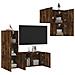 Mobili Tv A Muro 4pz Rovere Fumo In Legno Multistrato - Foto miniatura 1