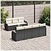 Set di divani da giardino 8 pezzi con cuscini in polyrattan nero e acacia, Divano da giardino 2 posti con cuscini in polyrattan nero - Foto miniatura 3