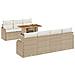Set di divani da giardino 8 pezzi con cuscini in rattan poliestere beige e acacia,  Divano da giardino 2 posti con cuscini in rattan poliestere beige - Foto miniatura 1