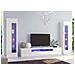 Parete Attrezzata Enzo, Set Salotto Porta Tv, Mobile Soggiorno Multiuso Con Luce Led, 100% Made In Italy, Cm 290x40h162, Bianco Lucido - Foto miniatura 1