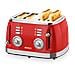 Tostapane Retrò Quattro Fette, 6 Livelli Di Temperatura Colore Rosso - Foto miniatura 1