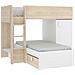 Letto Per Bambini Marmolada, Cameretta Completa Con Armadio E Cassetti, Composizione Letto A Castello Con Due Lettini Singoli, 255x112h150 Cm, Bianco E Rovere - Foto miniatura 2