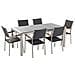 Set Di Tavolo E Sedie Da Giardino In Acciaio, Granito E Rattan - 180cm - Grigio Lucido - Grosseto - Foto miniatura 1