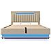 Letto Imbottito Idraulico 140x200cm, Letto Matrimoniale, Letto Contenitore Con Connessioni Usb E Tipo C, Illuminazione Led Alla Testa E Ai Piedi Del Letto, Biancheria, Beige, Con Materasso - Foto miniatura 2