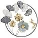 Pannello Decorativo Da Parete Campur Round Tondo Con Fiori, Ginkgo E Farfalla In Ferro Bianco E Oro 78x74 Cm - Foto miniatura 1
