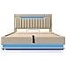 Letto Imbottito Idraulico 160x200cm, Letto Matrimoniale, Letto Contenitore Con Connessioni Usb E Tipo C, Illuminazione Led Alla Testa E Ai Piedi Del Letto, Lino, Beige, Con Materasso - Foto miniatura 4