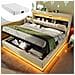 Letto Imbottito Idraulico 160x200cm, Letto Matrimoniale, Letto Contenitore Con Connessioni Usb E Tipo C, Illuminazione Led Alla Testa E Ai Piedi Del Letto, Lino, Beige, Con Materasso - Foto miniatura 1
