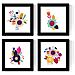 Set Di 4 Stampe Fogli Di Forma Quadrata Con Illustrazioni Fiori Multicolori Stile Scandinavo Nordico Cornice Nera 30x30 Cm - Foto miniatura 1
