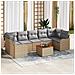 Set di divani da giardino da 8 pezzi con cuscini Beige Rattan Poly Acacia, Divano da giardino a 2 posti con cuscini Beige Rattan Poly - Foto miniatura 2
