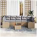 Set di divani da giardino da 8 pezzi con cuscini Beige Rattan Poly Acacia, Divano da giardino a 2 posti con cuscini Beige Rattan Poly - Foto miniatura 3