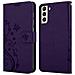 Custodia Compatibile Con Samsung Galaxy S21 In Lilla Scuro Fiore - Coperchio Protettivo In Design Floreale Con Chiusura Magnetica, Funzione Stand E Slot Per Carte - Foto miniatura 8