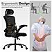 Sedia Da Ufficio - Sedia Ergonomica Con Poggiatesta, Supporto Lombare, Braccioli Ripiegabili E Funzione Dondolo 140°, Colore Nero - Foto miniatura 6