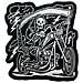 Badge Termoadesiva Tessuto Toppa Scheletro Bianco Nero Morte Falce Moto - Foto miniatura 1