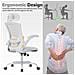 Sedia Da Ufficio - Sedia Ergonomica Con Poggiatesta, Supporto Lombare, Braccioli Ripiegabili E Funzione Dondolo 140°, Colore Bianco - Foto miniatura 6