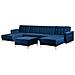 Divano A Forma Di U Con Ottomana Aberdeen Blu Marino Velluto Simmetrico - Foto miniatura 7