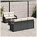 Set divano da giardino 6 pezzi con cuscini Nero Polyrattan Acacia, Divano da giardino 2 posti con storage e cuscini Nero Polyrattan - Foto miniatura 3