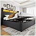 Letto Imbottito Idraulico 160x200cm Con Illuminazione A Led E Presa Usb, Testata Con Vano Contenitore E Ripiani, Letto Matrimoniale Per Adulti, Lino, Grigio, Senza Materasso - Foto miniatura 1
