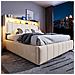 Letto Imbottito Idraulico 160x200cm Con Illuminazione A Led E Presa Usb, Testata Con Vano Contenitore E Ripiani, Letto Matrimoniale Per Adulti, Lino, Grigio Beige, Senza Materasso - Foto miniatura 2