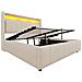 Letto Imbottito Idraulico 160x200cm Con Illuminazione A Led E Presa Usb, Testata Con Vano Contenitore E Ripiani, Letto Matrimoniale Per Adulti, Lino, Grigio Beige, Senza Materasso - Foto miniatura 3