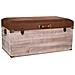 Baule In Legno E Sgabello In Similpelle Marrone 80x40x38h - Foto miniatura 1