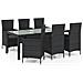 Set Mobili Da Giardino 7 Pz Con Cuscini In Polyrattan Nero - Foto miniatura 2