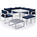 Set Di Mobili Da Giardino Componibili Ibiza In Tessuto Blu, 7 Posti A Sedere - Alluminio Bianco - Foto miniatura 1