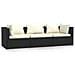 Divano A 3 Posti Con Cuscini Nero In Polyrattan - Foto miniatura 1