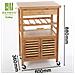 Carrello Cucina In Legno Bambu Con Portabottiglie Cassetto Posate Cesto Acciaio - Foto miniatura 8