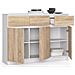 Cassettiera K140, 3 ante e 3 cassetti, 138x40x99 cm, Colore Bianco e Sonoma Quercia - Foto miniatura 2