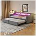 Letto Imbottito Divano-letto 90/180 X 200 Cm Con Rete A Doghe, Contenitore Multifunzionale, Luce Led E Presa Usb, Lino+metallo+compensato+mdf, Grigio Chiaro, Senza Materasso - Foto miniatura 1