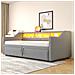 Letto Imbottito Divano-letto 90/180 X 200 Cm Con Rete A Doghe, Contenitore Multifunzionale, Luce Led E Presa Usb, Lino+metallo+compensato+mdf, Grigio Chiaro, Senza Materasso - Foto miniatura 4