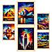 Set Di 6 Stampe Illustrazioni Di Monumenti E Città In Stile Pittura Ad Olio Arricchite In Stile Fotografico A Colori. A3 & A4 Telaio In Legno Chiaro - Foto miniatura 1