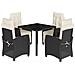 Set da Pranzo da Giardino 5 pz Nero con Cuscini in Polyrattan - Foto miniatura 1