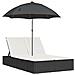 Lettino Prendisole Doppio Cuscini e Parasole Nero in Polyrattan - Foto miniatura 1