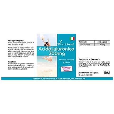 Acido Ialuronico 200mg - 180 Capsule - Vegan - Altamente Dosati - Foto 4